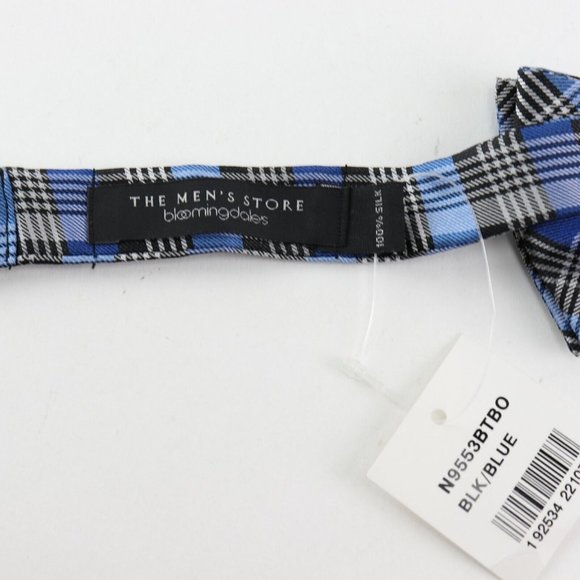 Bloomingdale's The Men's Store Blue Plaid Men's Silk Bow Tie - Picture 2 of 3